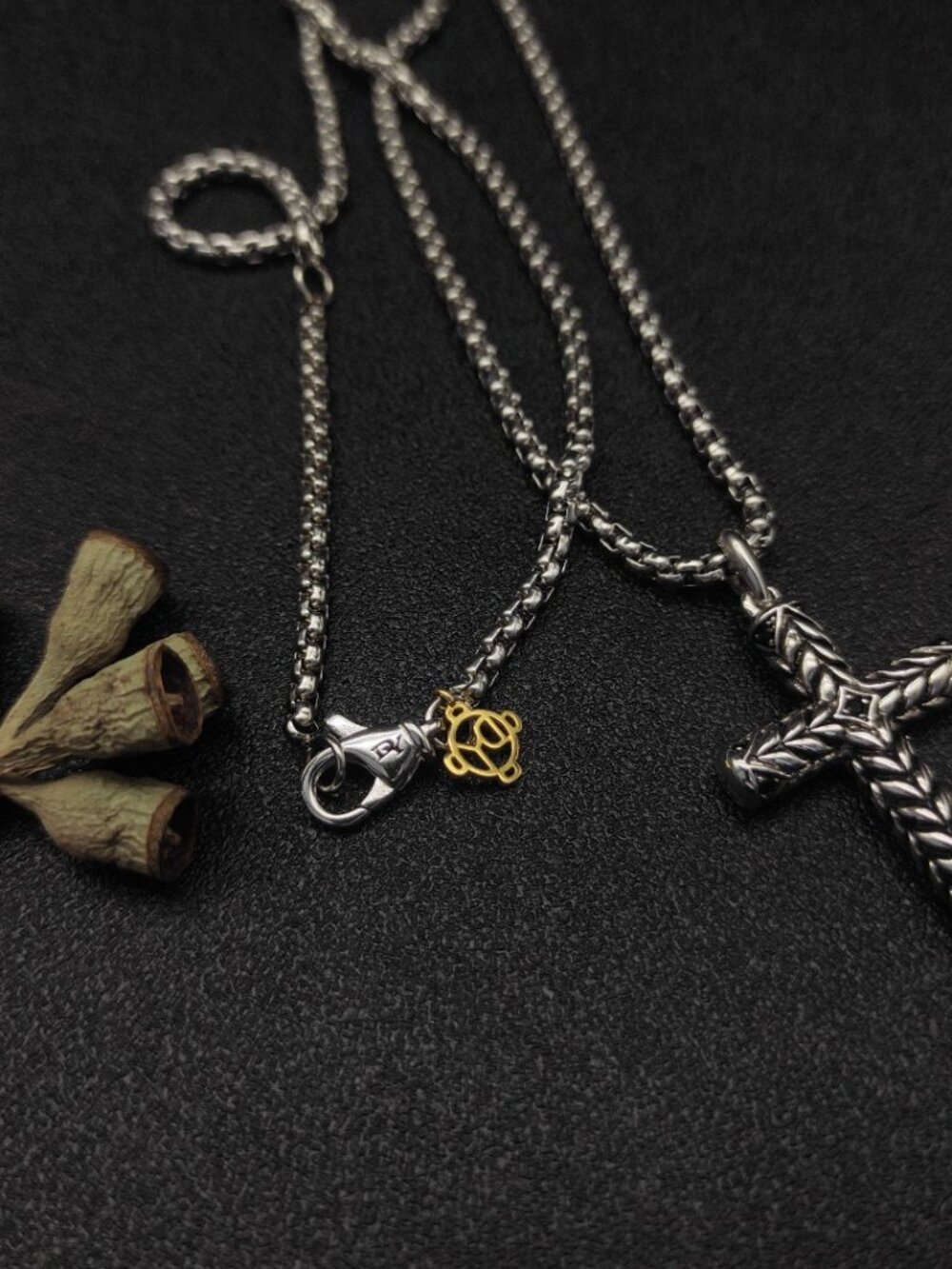 David Yurman Chevron Cross Black Diamond Necklace - Picture 4 of 9
